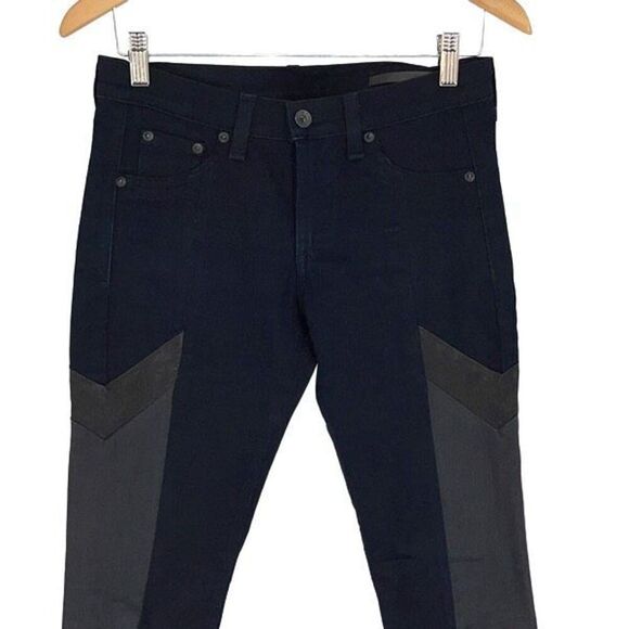 Rag & Bone Womens The Grand Prix Motocross Leather Chevron Jeans Midnight Size 2 - Picture 3 of 14